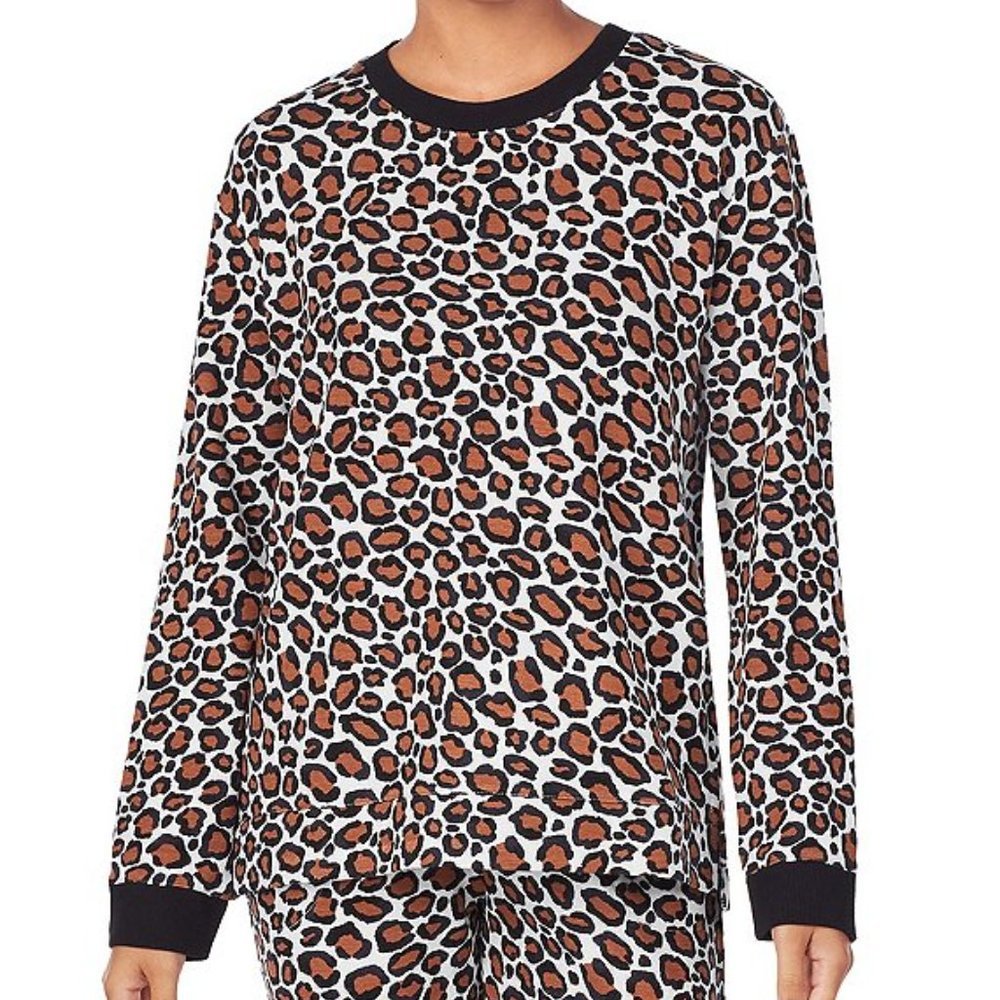 KENSIE ANIMAL PRINT FRENCH TERRY SLEEP TOP NWT